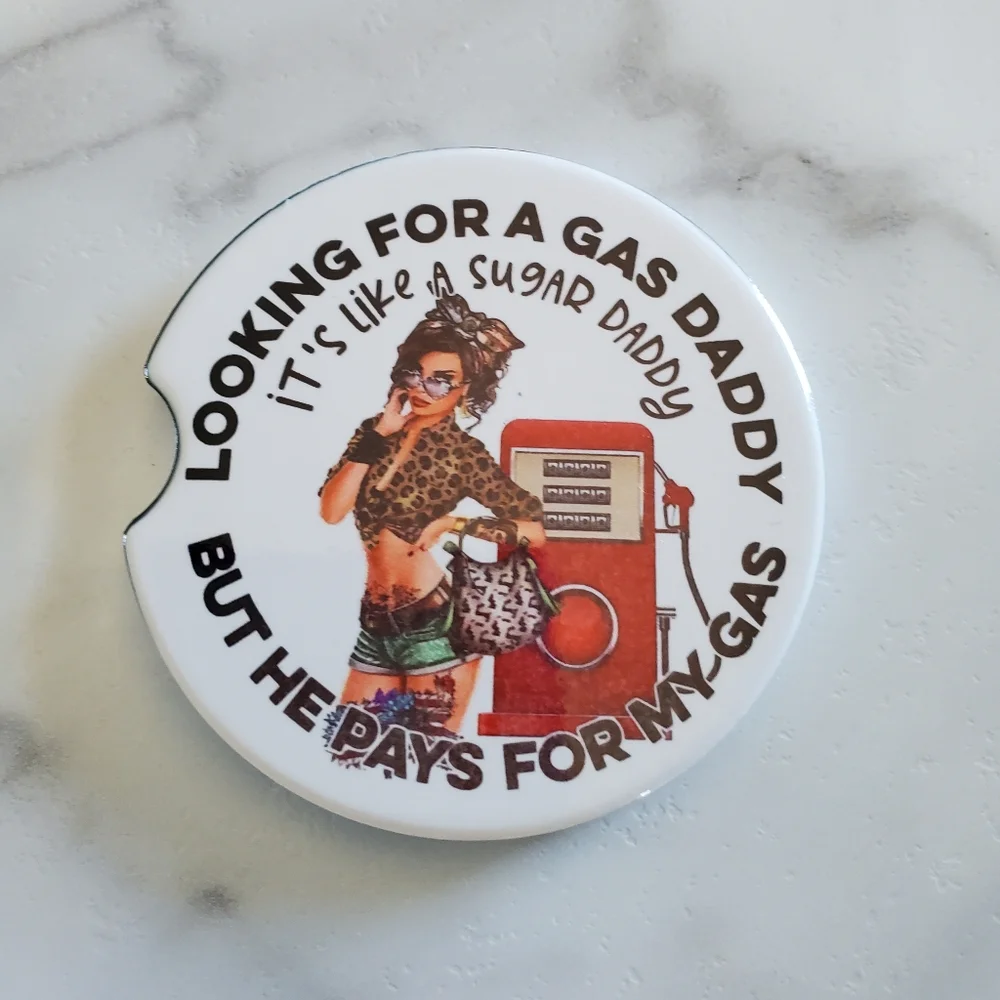 Set Of 2 Ceramic Car Coasters Funny Gas Daddy